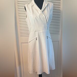 Calvin Klein White Sleeveless Notched-Collar A-Line Dress